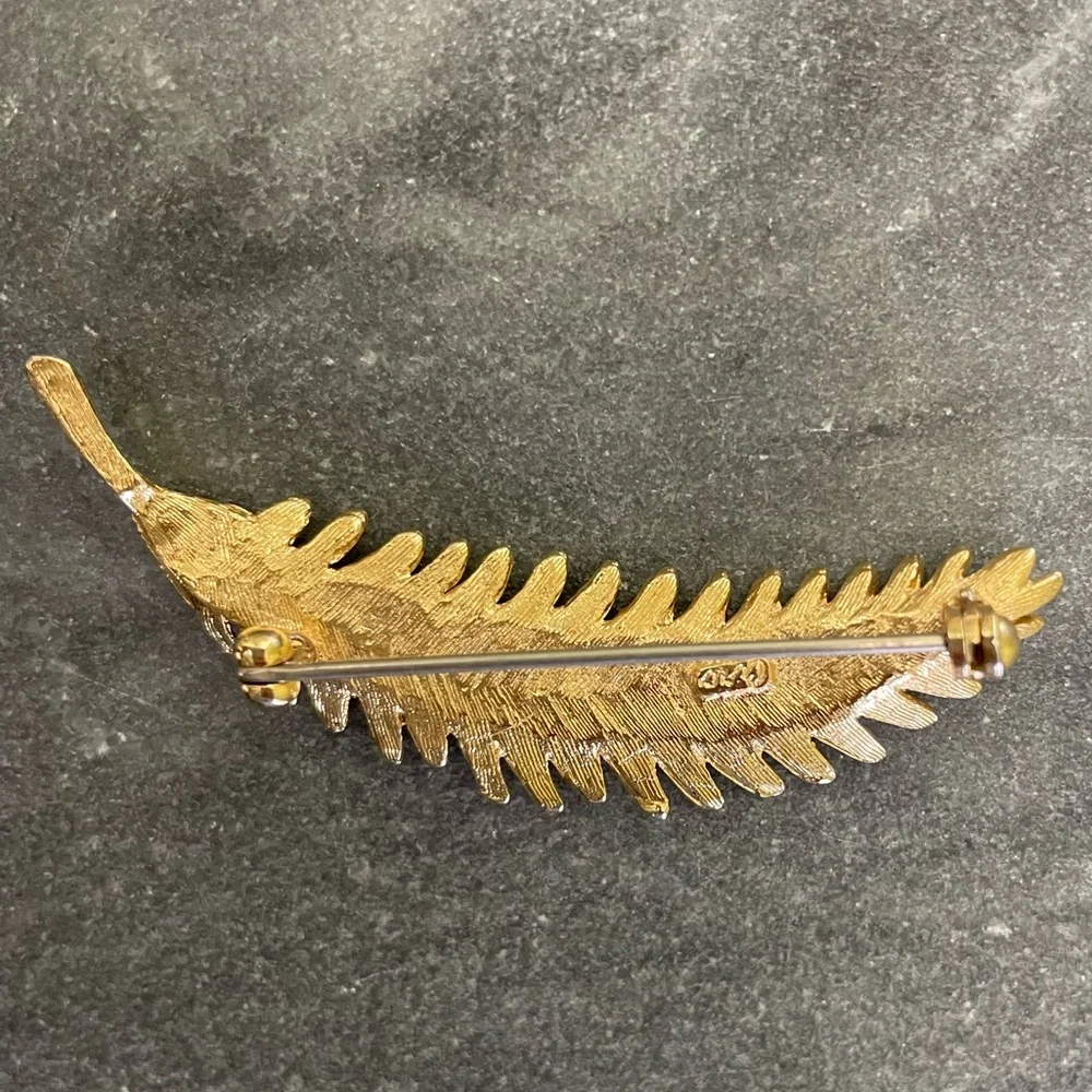 Vintage Coro Gold Feather Crystal Brooch